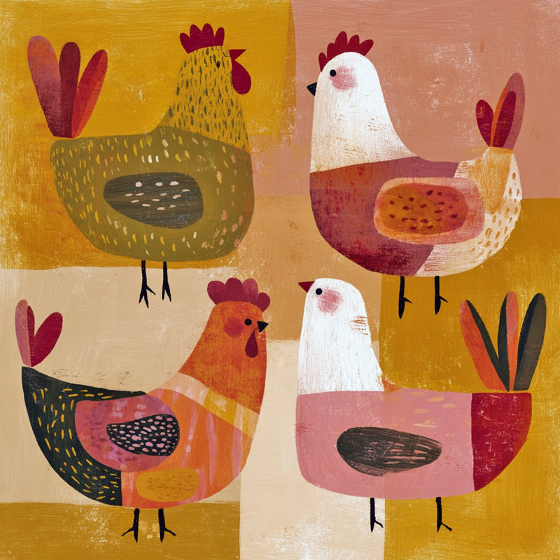 «Country Hen Gathering», art mural sur toile tendue, L 40 po x H 40 po x P 1,5 po