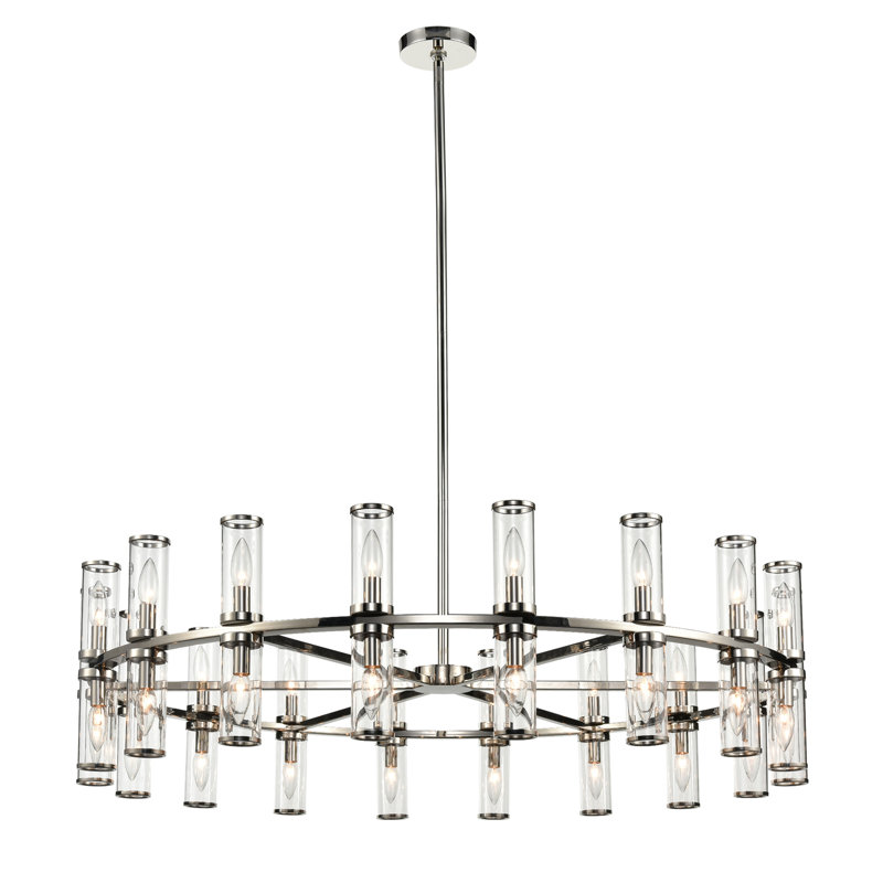 Polished Nickel and Crystal 36-Light Candle Chandelier