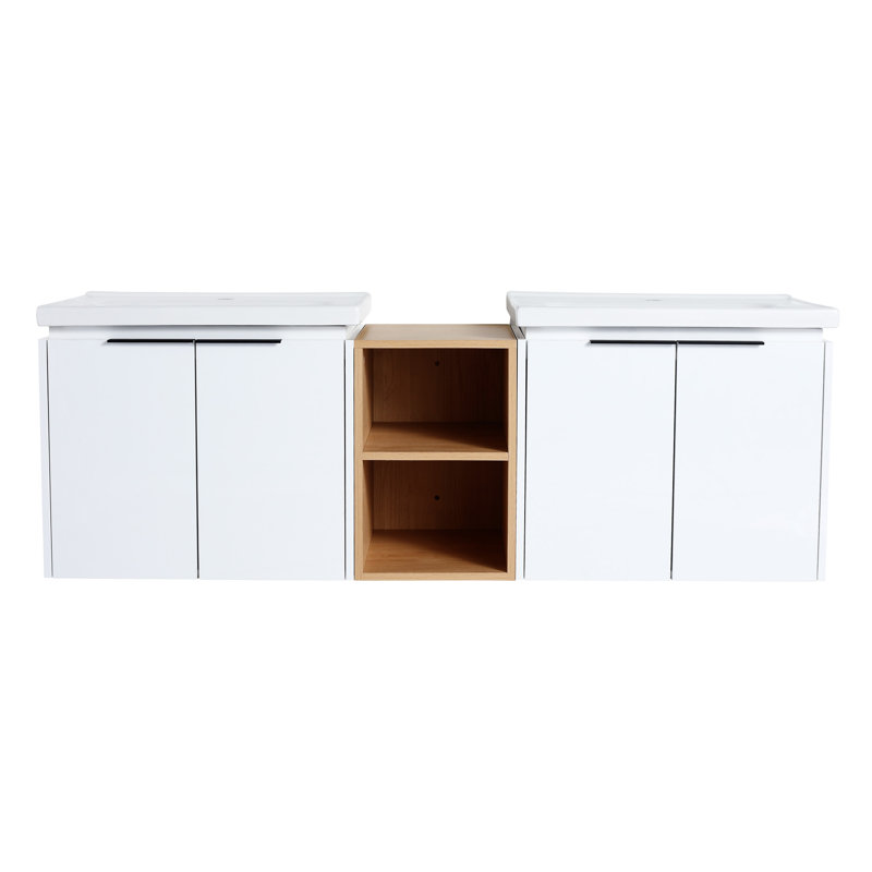 Meuble-lavabo à fermeture en douceur de 60 pouces avec lavabo et petites tablettes de rangement Radka, BCV07460WHLTK