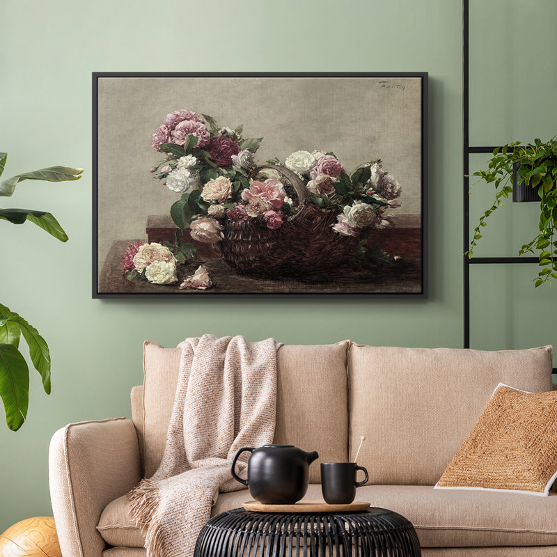 Botanique rétro - XX, H 25 po x l 37 po x P 2 po, Toile avec cadre flottant noir