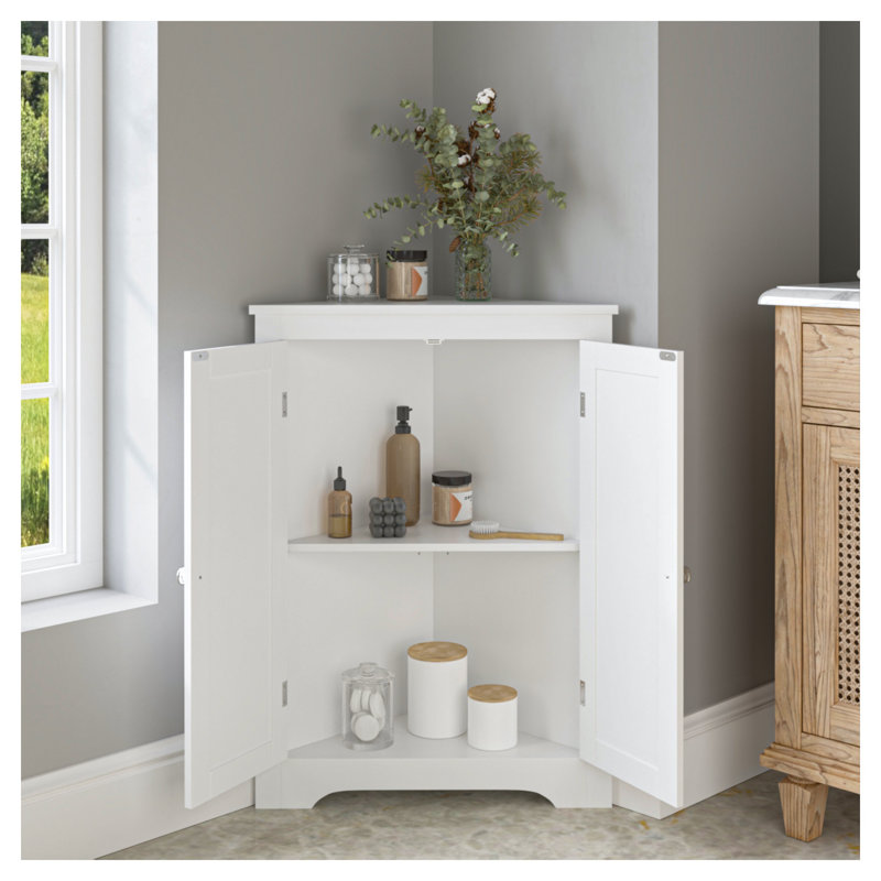 Armoire de coin blanche avec 2 portes et tablette réglable pour salle de bain ou salon