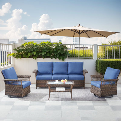 Quinaya Wicker 5 - Person Patio Conversation Set with Cushions
