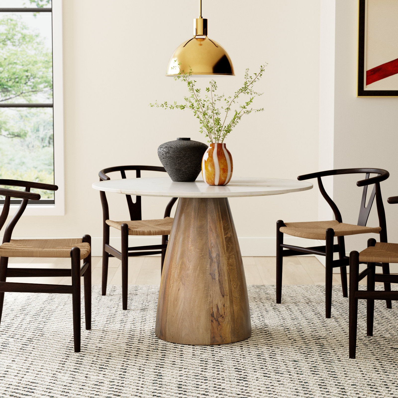 Mellonia Marble Dining Table, White, 30"H x 42"L x 42"W