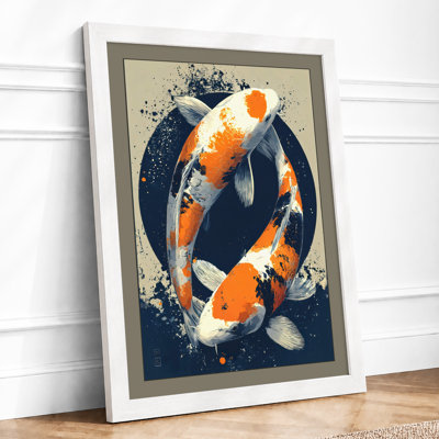 Koi in Circle Japandi 1 Piece Single Picture Frame Wall Art