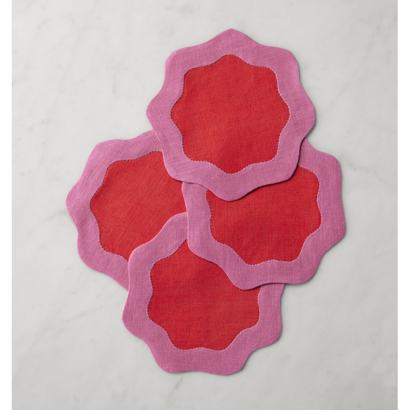 Ondulato Linen Novelty Napkins, Poppy/Flamingo