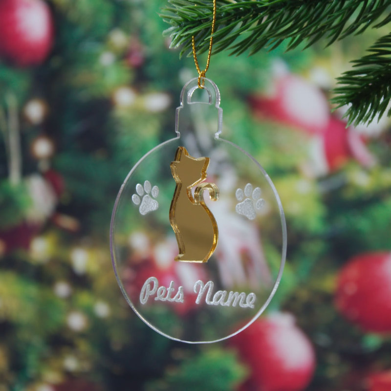 Personlised Cat Bauble Anash Decoration, Gold Reflective