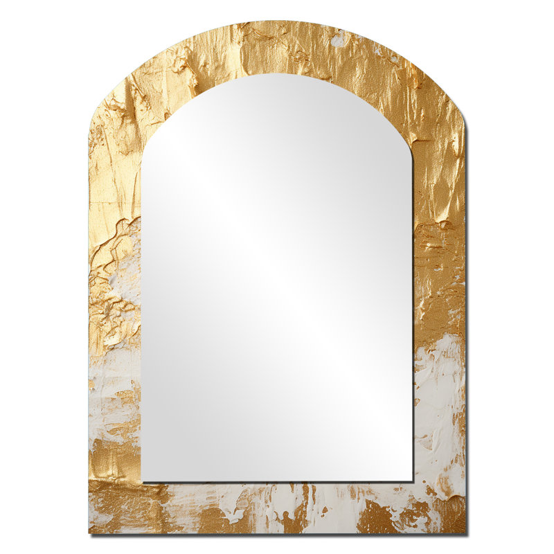 Gentle Abundance Retro Gold Abstract I - Abstract Painting Arch Wall Mirror, Modern Asymmetrical Decorative Mirror, Printed Metal Art