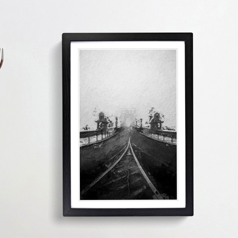 Szechenyi Chain Bridge in Budapest in Abstract - Picture Frame Painting Print, 36cm H x 27cm W x 2cm D, Black Framed