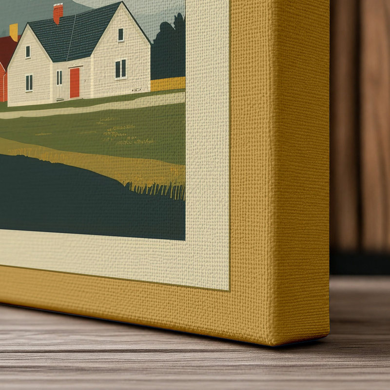 Houses and Mountains Scandinavian - Wrapped Canvas, 18x12 - 45.7 x 30.5 cm, Ochre Border