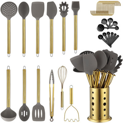 Gold Kitchen Utensils Set, 38 Pieces Non-Stick Silicone Cooking Utensils Set, Spoon Spatula Set With Sturdy Stainless Steel Utensil Holder, Dishwasher -  MARLIN MANUFACTURING COMPANY, INCORPORATED, ZXB0CSD3PKBD