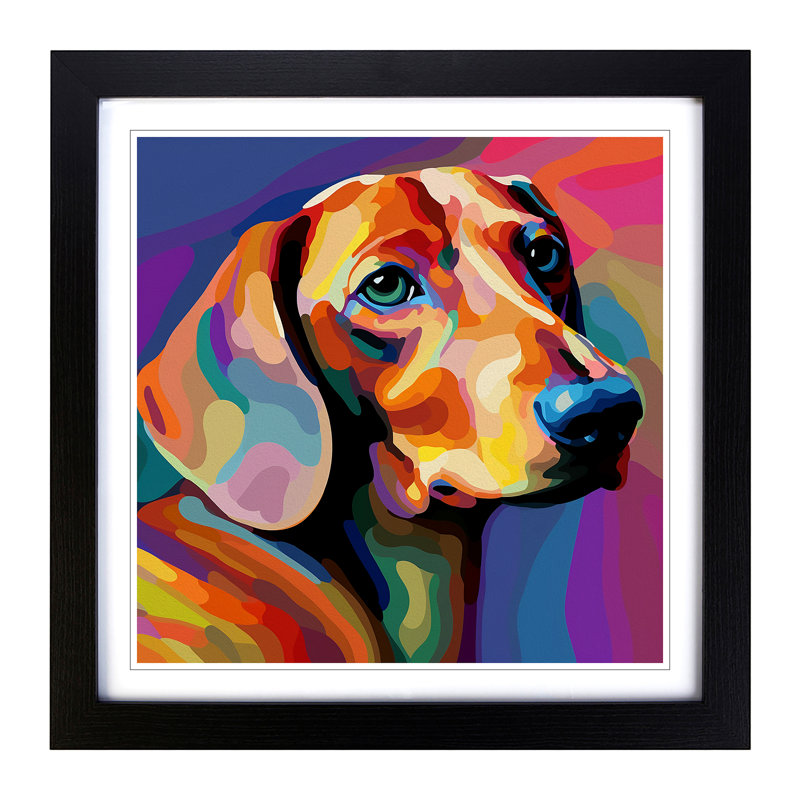 Dachsund Abstract Art - Framed Print, Black
