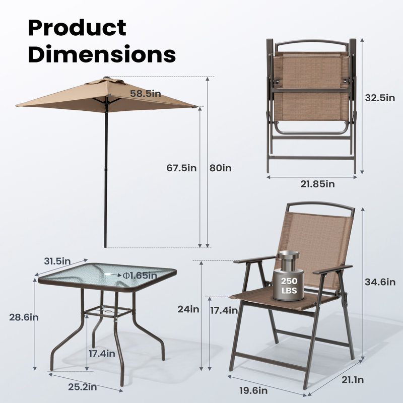  Funnell 4 - Person Metal Patio Dining Set with Square Table and Market Umbrella, Brown
