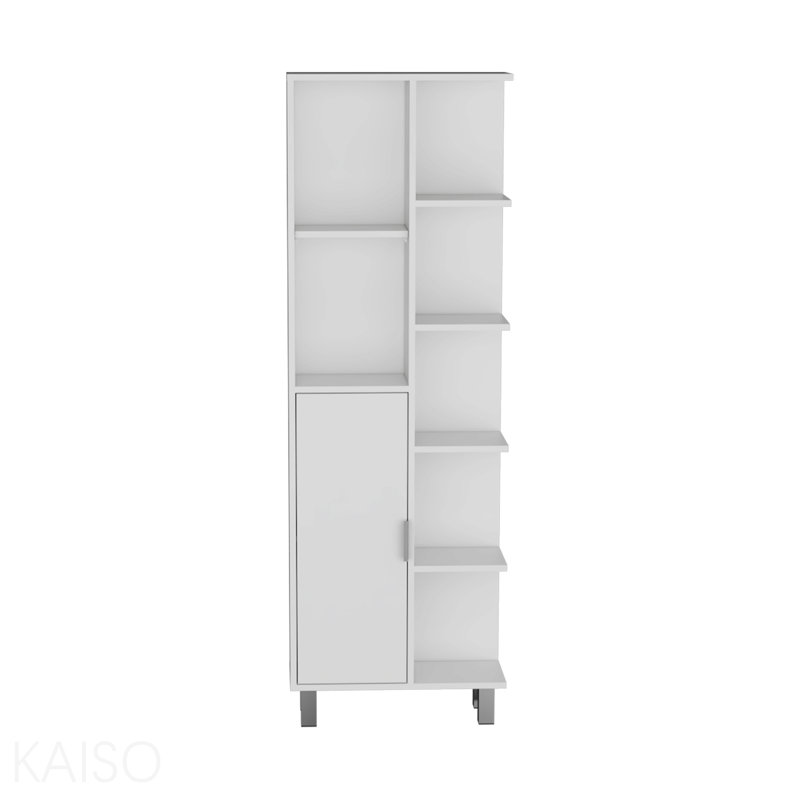 Armoire de rangement pour salle de bain en lin de 63 pouces de hauteur Crovie avec sept tablettes ouvertes