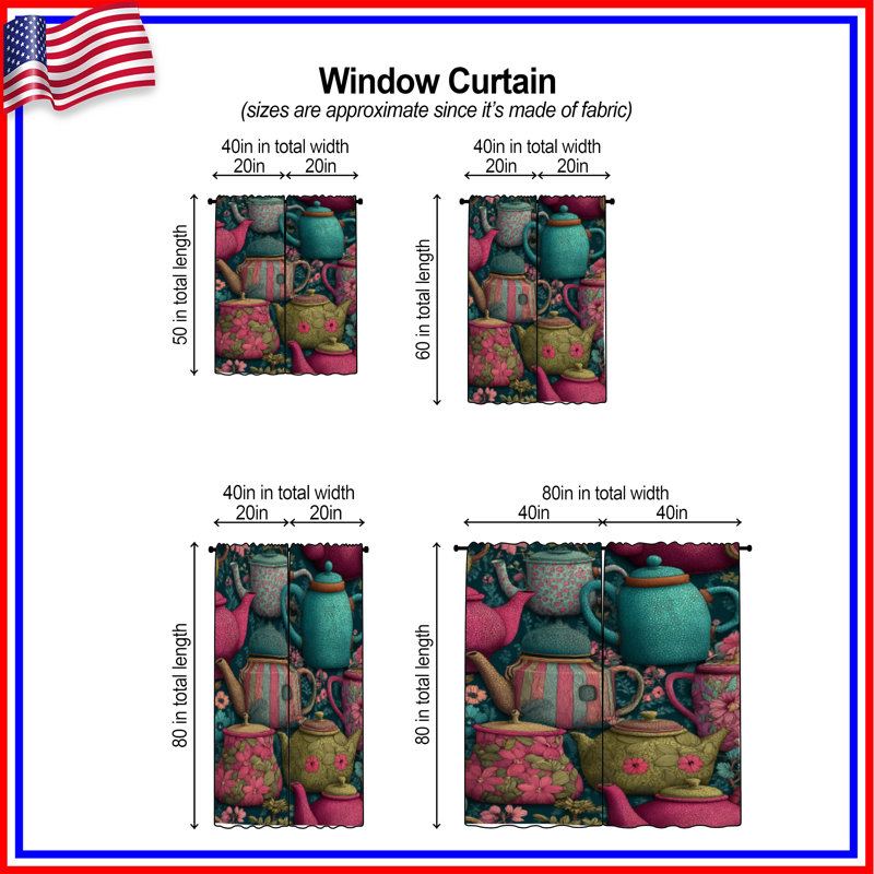 Rideaux obscurcissant et obscurcissant Teapots, 40in x 50in - 2 panels, Transparent