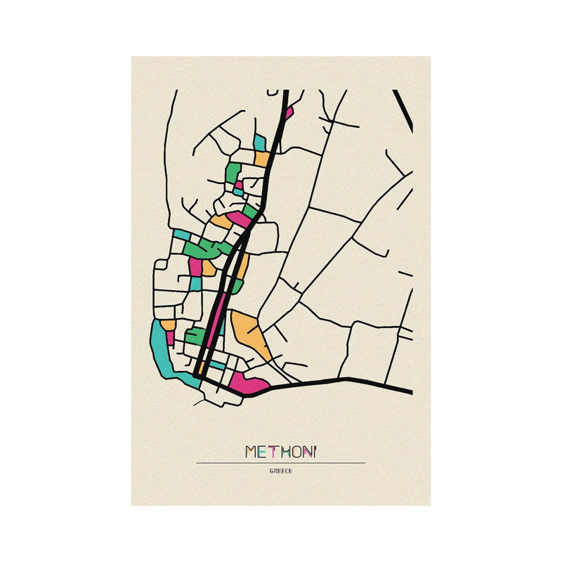 Methoni, Greece Map 1 Piece Wrapped Canvas Wall Art, 101.6 cm H x 66.04 cm W x 3.175 cm D