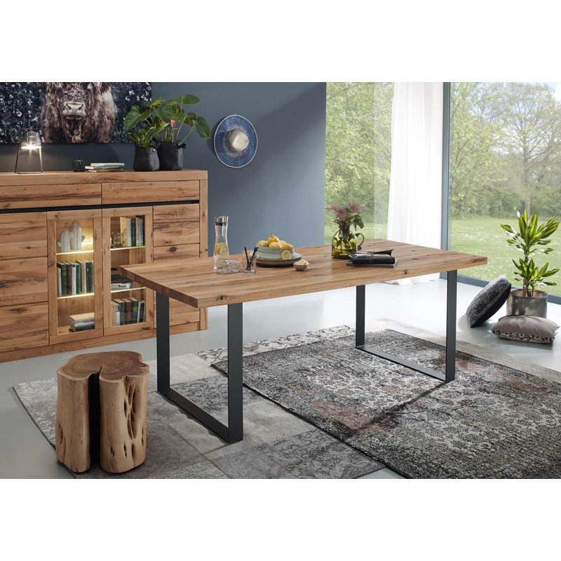 Montreux Oak Solid Wood Top Metal Base Dining Table, Ecru, 76cm H x 180cm W x 90cm D