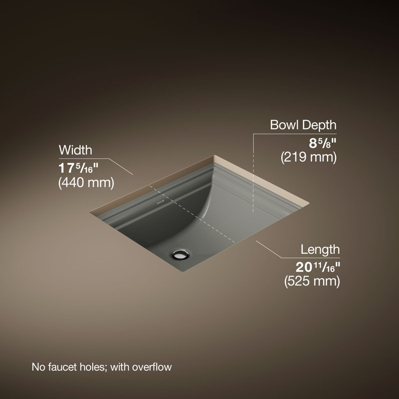 Memoirs® Vitreous China Rectangular Undermount Bathroom Sink with Overflow, Thunder Gray