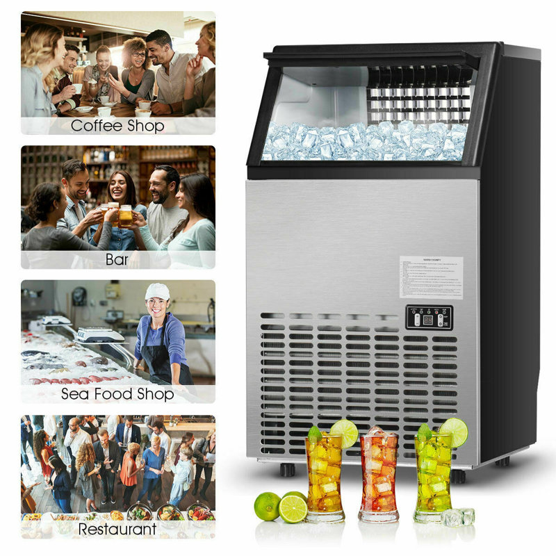 Portable Stainless Steel Commercial Ice Maker with Clear Cube Ice