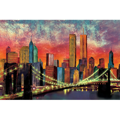 Nyc Night Skyline - Wrapped Canvas Painting