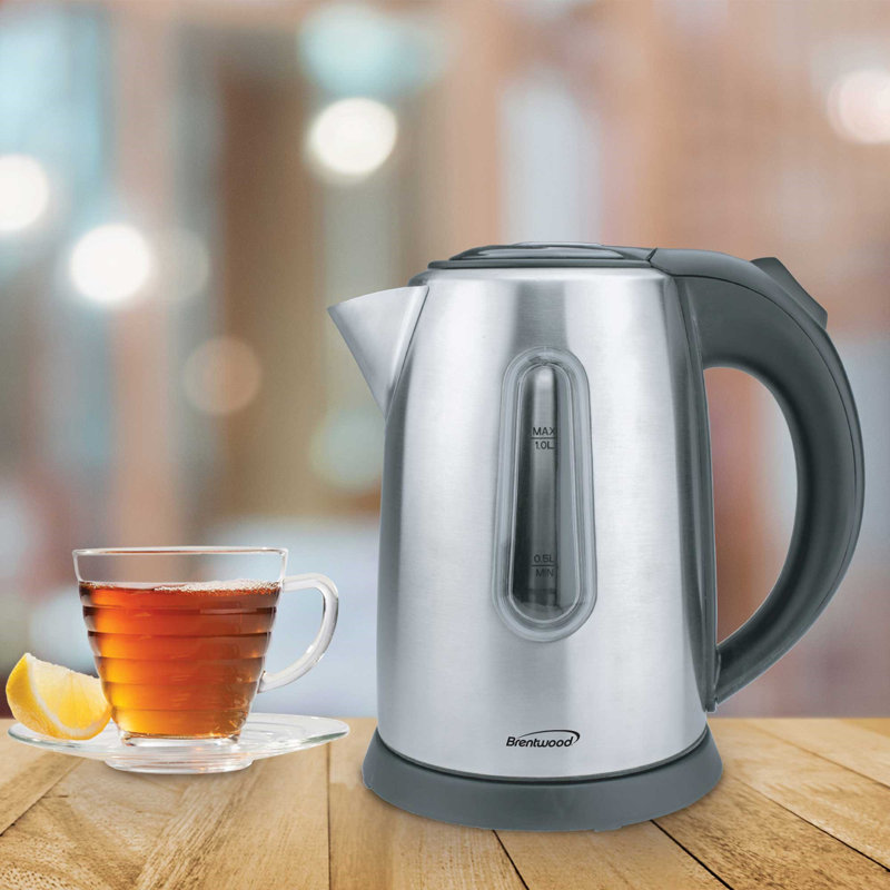 Bouilloire électrique sans fil 1 litre Brentwood en acier inoxydable - ébullition rapide, sans BPA, base pivotante à 360 °, arrêt automatique