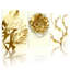 «Golden Floral and Leaf», reproduction d'art sur toile tendue sur toile (ensemble de 3)-119637168