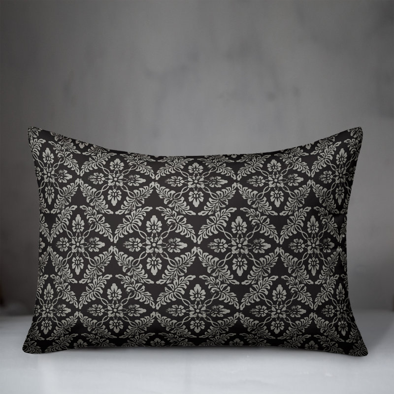 Amsden Outdoor Reversible Throw Pillow, Floral 1, Black