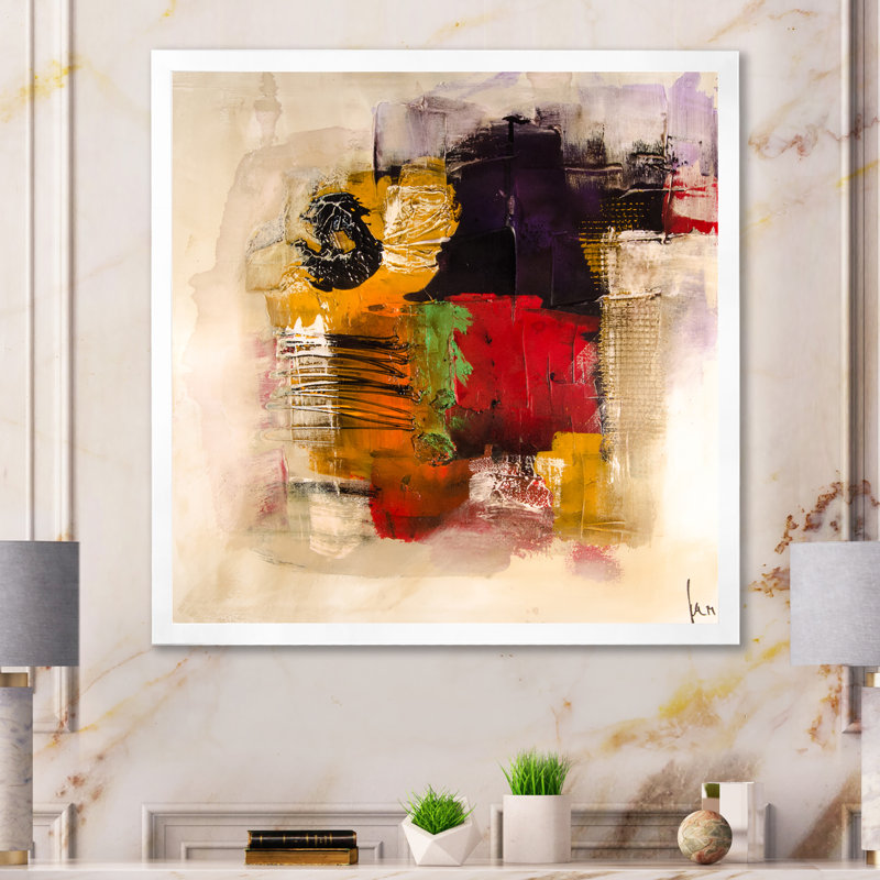Energetic Color Dance - Print on Canvas, 30" H x 30" W x 1" D, White Picture Frame