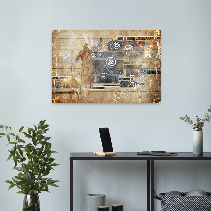 Art mural abstrait géométrique Tribal Spirit Dance, 16" H x 24" W