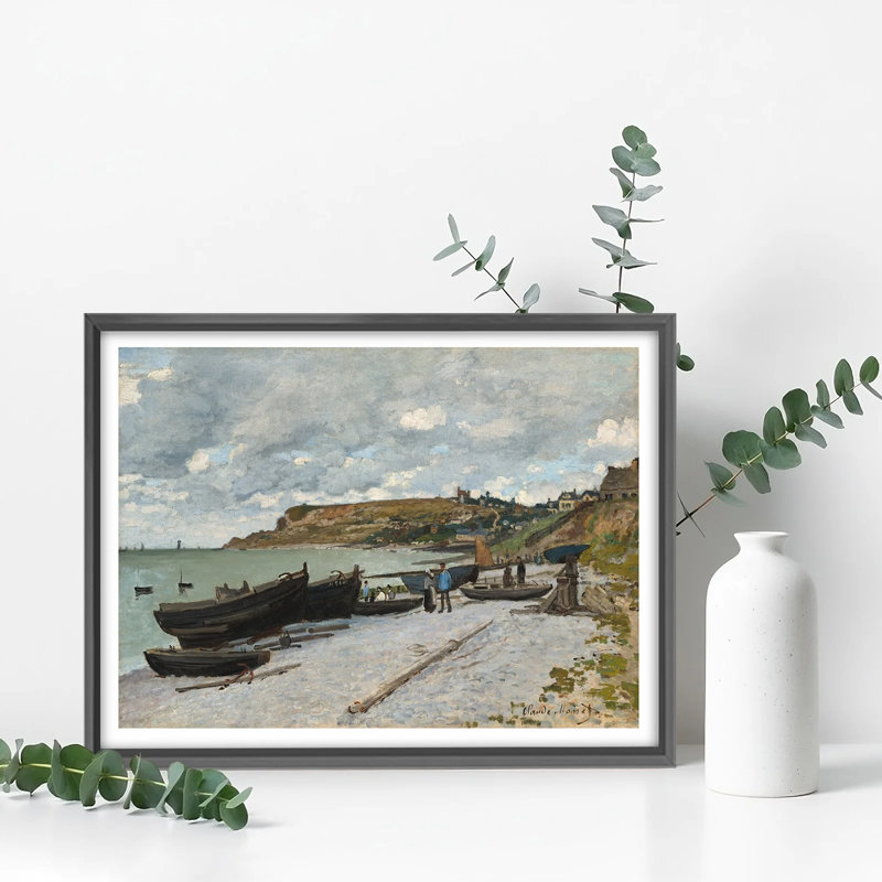 Coastal Wall Art, Framed Serene Beach Scene Print for Living Room Decor, 8" H x 10" W, Black Metal Framed