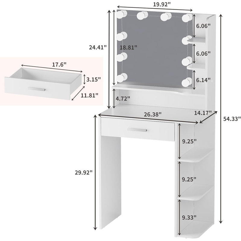 Makeup Vanity Desk With Mirror And Lights, With Large Drawer And 6 Level Storage, Large Led Mirror With 3 Color Lighting Modes