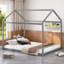 Grand lit plateforme en pin massif avec tête de lit pour grand lit, gris classique
