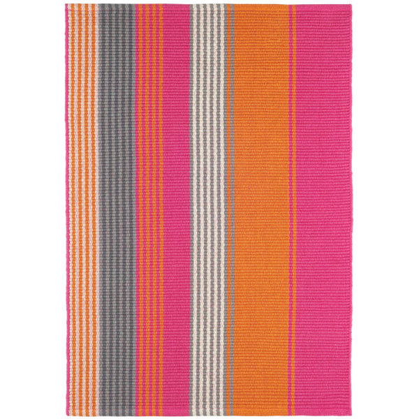 Dash and Albert Rugs Striped Handmade Flatweave Cotton Pink/Orange/Grey ...
