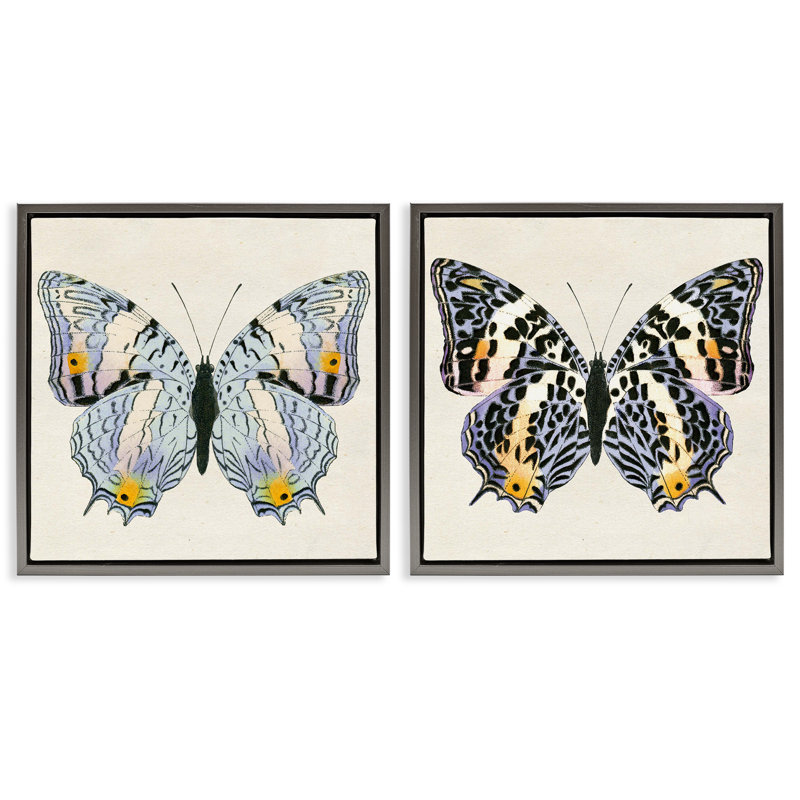 «Butterflies with Yellow», ensemble de 2 toiles flottantes encadrées par Susan Arnot, H 18 po x l 18 po