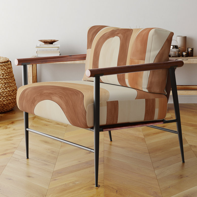 Chaise d'appoint abstraite Boho, Brown Round Arms