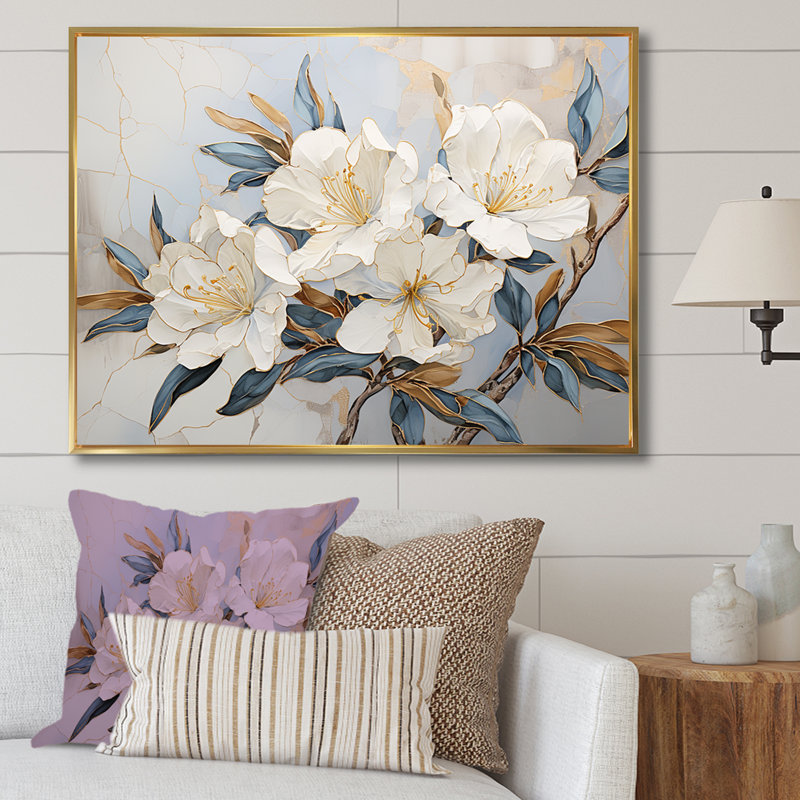 Minimalisme discret Rhododendron I, H 34 po x l 44 po x P 1,5 po, Cadre flottant doré