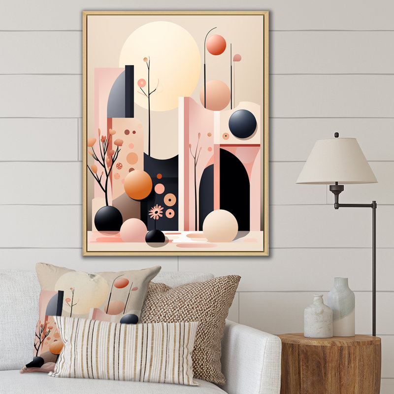 «Serene Abstract Landscape in Retro Pastel», reproduction sur toile, 44" H x 34" W, Cadre naturel flottant