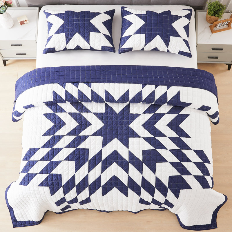 Roxanne Star Patchwork Quilt Set, Blue, King Quilt  + 2 Shams