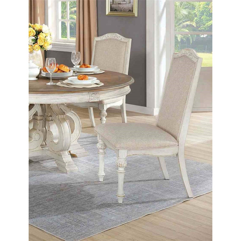 Chaise d'appoint de style rustique 2 pièces avec siège rembourré et incrustations de bois complexes pour un repas élégant