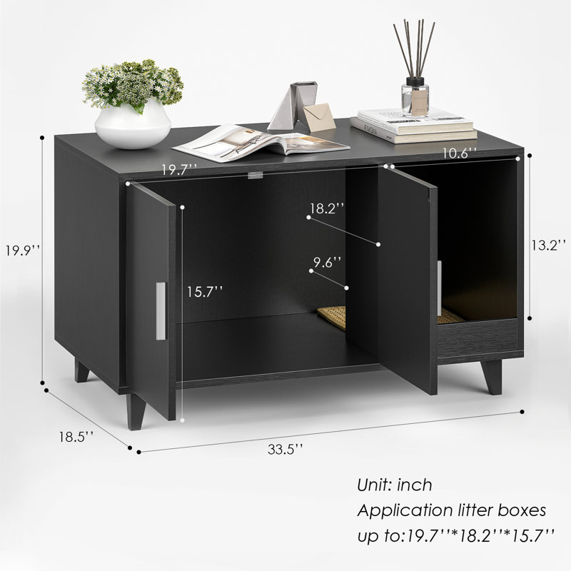 Meuble de rangement pour litière avec chat, Noir
