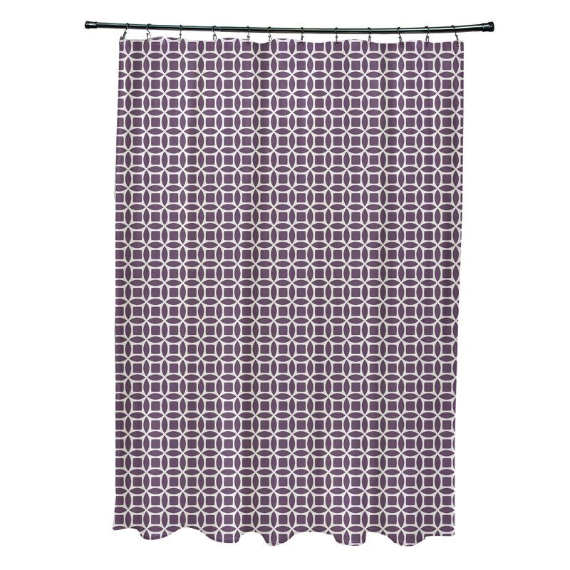 Rideau de douche simple géométrique Delaria, Blanc cassé / Mauve