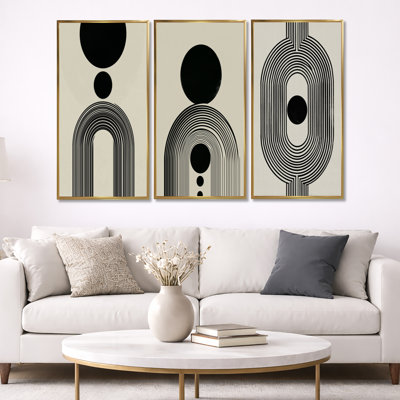Vortex rétro noir et beige - décoration murale abstraite style Mid-Century 3 pièces