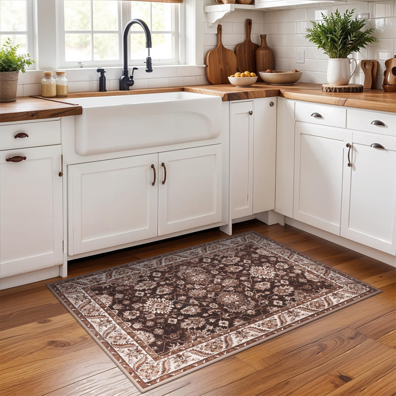 Tapis à motif floral lavable Fillender, Rectangulaire 2 pi x 3 pi