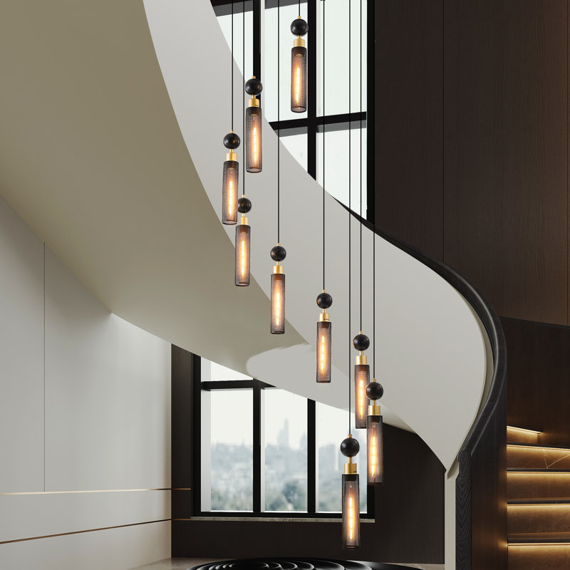 9-lamp black gold linear dimmable pendant light