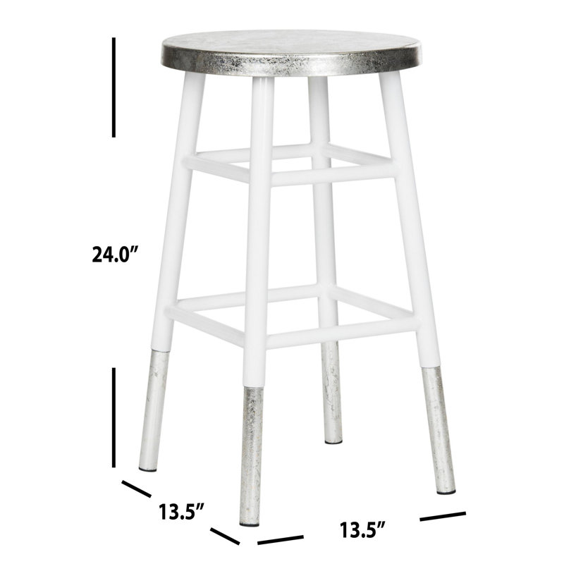 Tabouret de bar et de comptoir Amiaha, Blanc, Tabouret de comptoir (assise de 24 po de hauteur), Argent