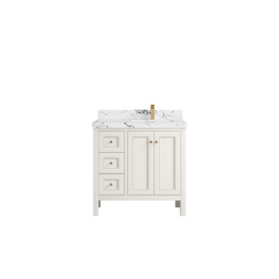 Nashville 36 In. W X 22 In. D Right Offset Sink Bathroom Vanity In With 2 In. Viola Night Quartz