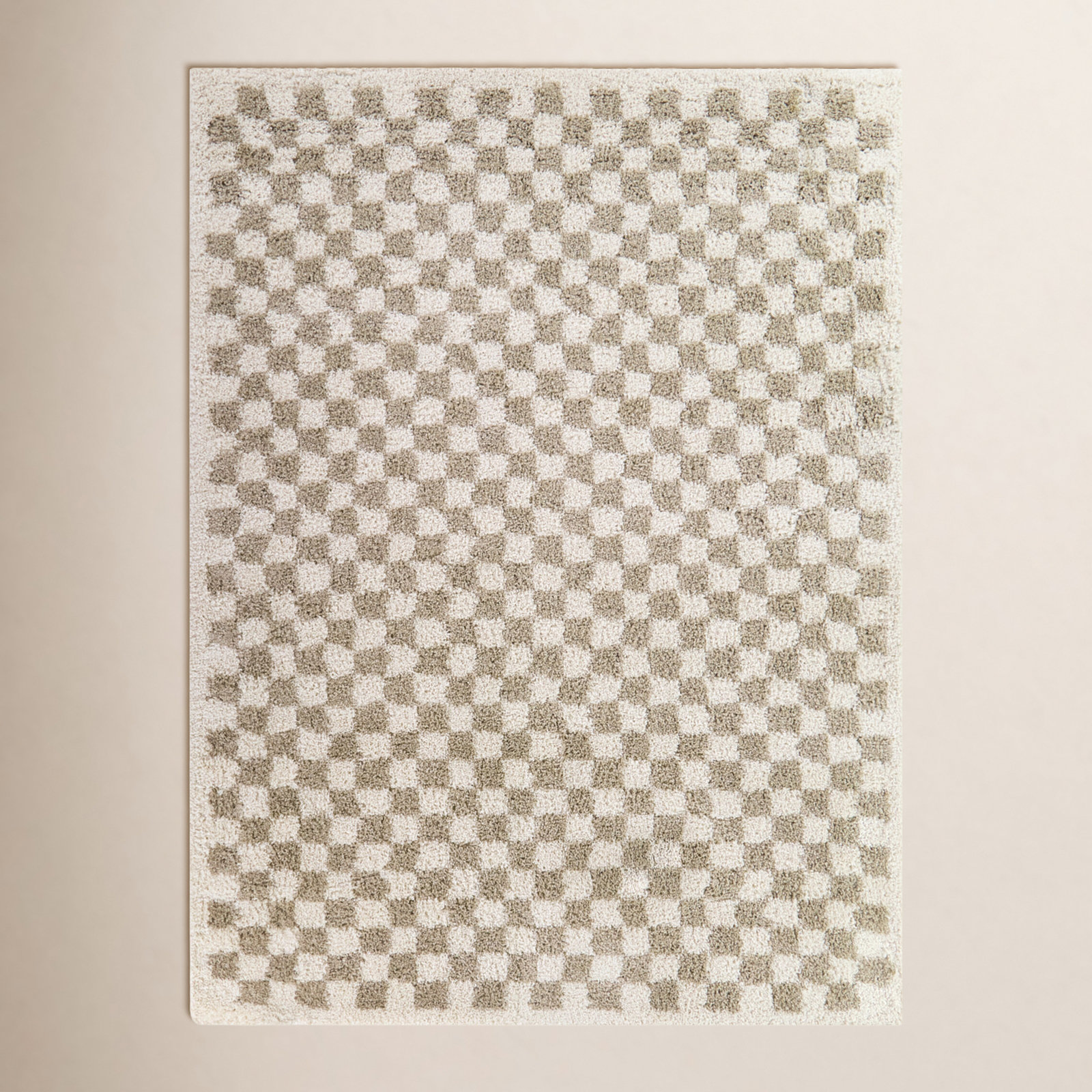 Walker Beige Checkered Shag Rug, Rectangle 5'2" x 6'11"