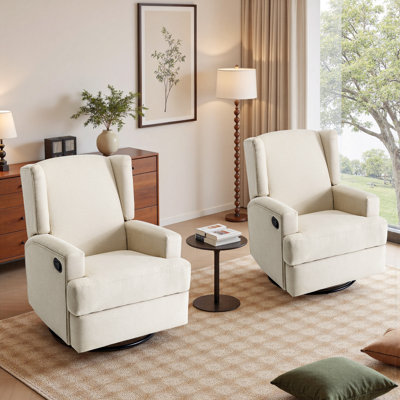 Upholstered Classic Wing Back Manual Handle Swivel Rock Glider Recliner Set of 2