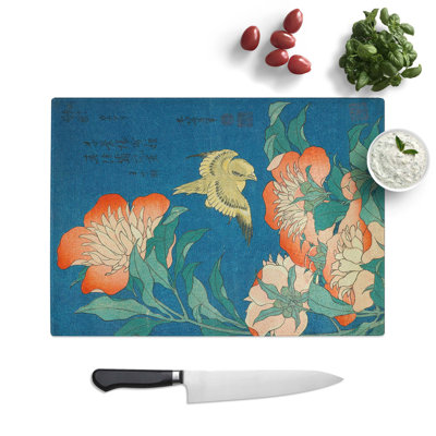 Tempered Glass Canary and Peony Chopping Board