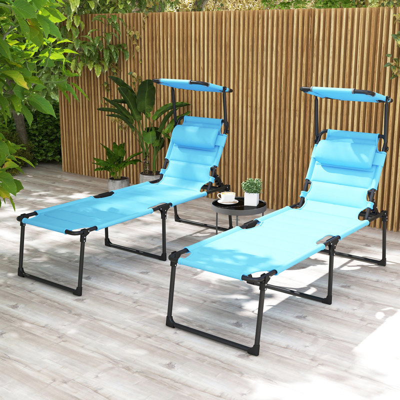2 Pcs Adjustable Folding Lounge Chair, Sunshade Included And Pillow , Blue For Camping Trips Poolside Chair With , Outdoor