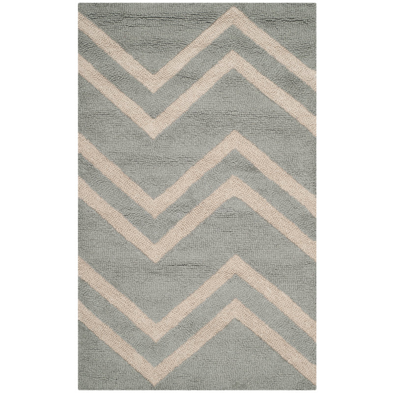 Sanyla Hand Tufted Wool/Cotton/Latex Chevron Rug in Gray/Beige, Rectangle 2' x 3'